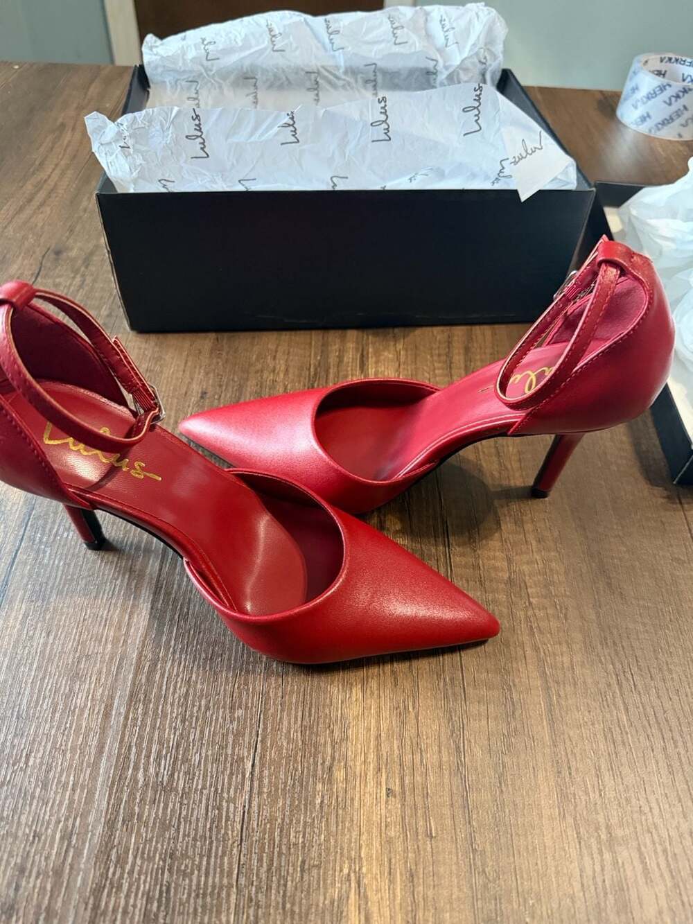 Lulus Stiletto Pumps Size 6 Red Ankle Strap Pointed Toe Heels